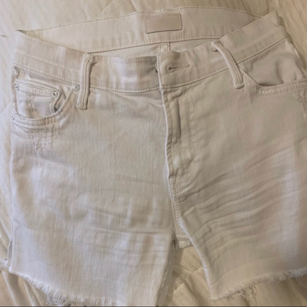 MOTHER white distressed cut off shorts
